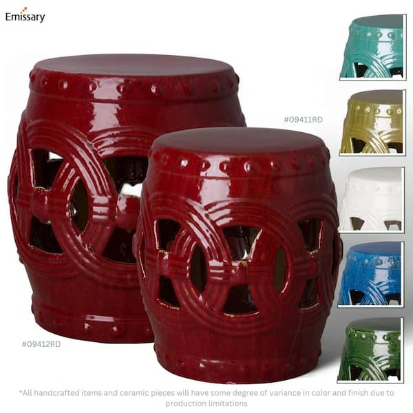 In Marrakesh Lattice Ceramic Glaze Garden Stool Red By