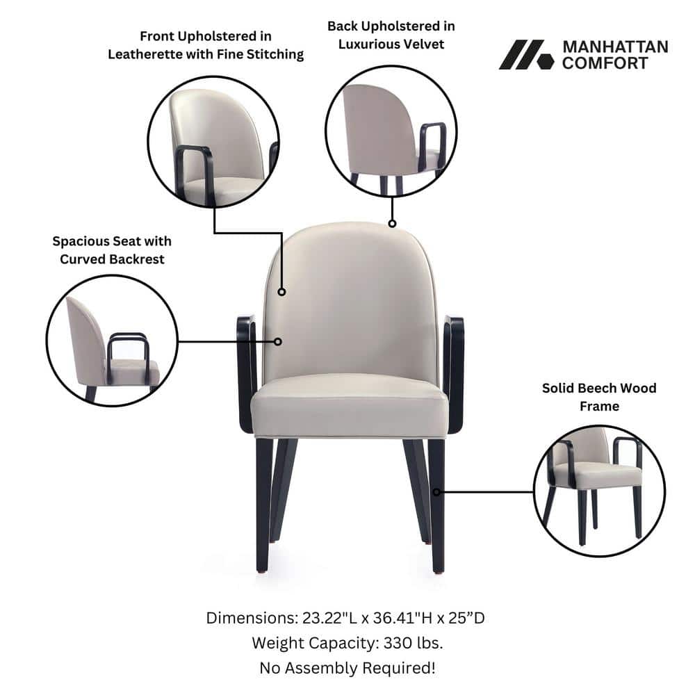 Hillman Light Gray Faux Leather Upholstered Arm Chair Set with Wood Frame