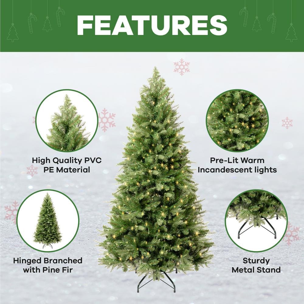 HOMESTOCK 4.5 ft. Traditional Realistic Fir Prelit Artificial Christmas  Tree with 679 Branch Tips, 200 Warm Lights and Metal Stand 18519 - The Home