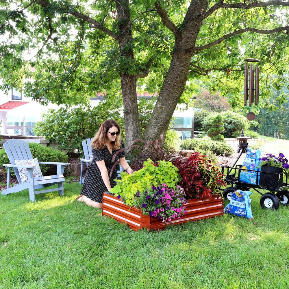 Woodgrain Galvanized Steel Raised Garden Bed for Outdoor Plants