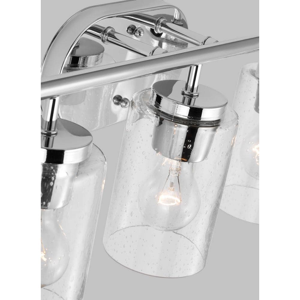 Chrome Clear Seeded Glass 3-Light Dimmable Vanity Fixture