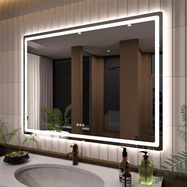 48 in. W x 36 in. H Round Corner Rectangular Frameless Wall Mount LED Single Bathroom Vanity Mirror in Polished Crystal