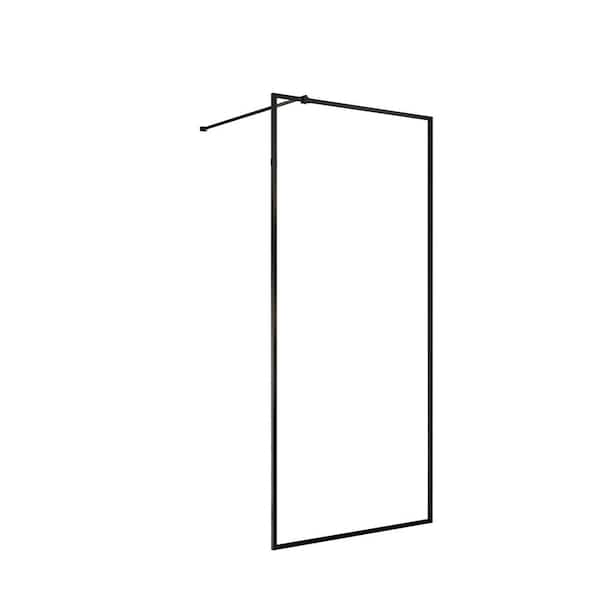 Mediterraneo 36 in. W x 76 3/4 in. H Fixed Shower Door Glass Panel in Black with Clear Glass