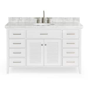 Kensington 55 in. W x 22 in. D x 36 in. H Freestanding Bath Vanity in White with White Marble Top