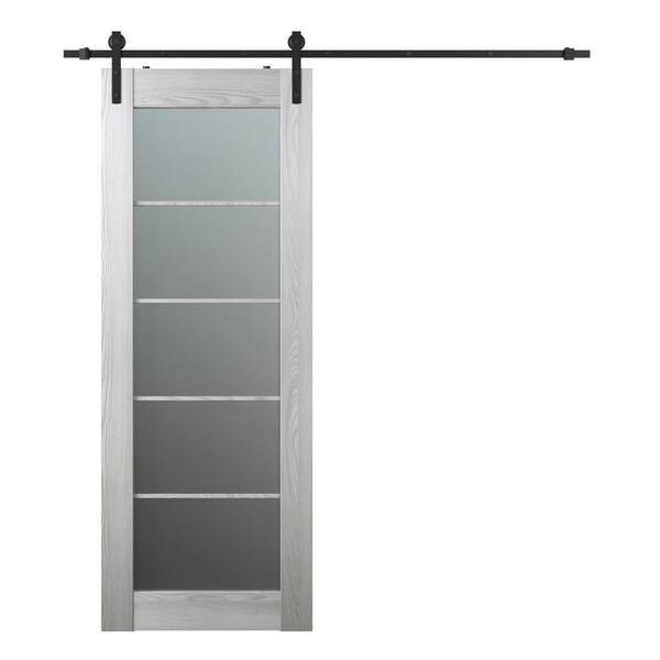 Belldinni Vona 36 in. x 96 in. 5-Lite Frosted Glass Ribeira Ash Finished Composite Wood Sliding Barn Door with Hardware Kit