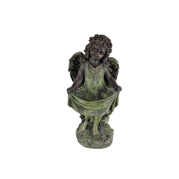 Unbranded Mossy Polyresin Angel Bird Feeder/Bird Bath 21H in.