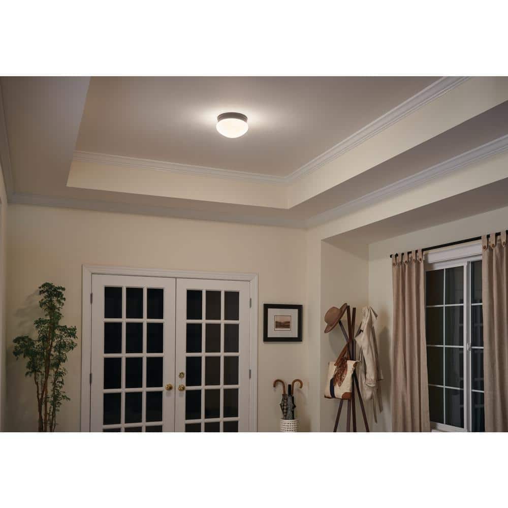 Olde Bronze 9" White Glass Bowl Flush Mount Ceiling Light
