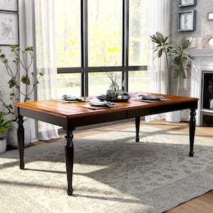 Schenly 78 in. Rectangle Black and Antique Oak Wood Expandable Dining Table (Seats 8)