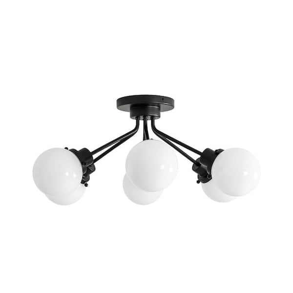 hoku⭐︎ HUOKU Ceder 6-Light 24.4 in. W Mid-Century Modern Black Semi Flush