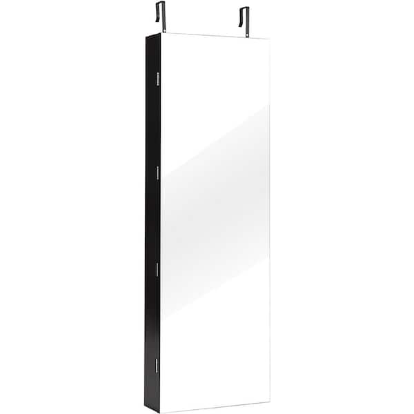 Costway Brown Mirrored Wall Jewelry Cabinet with LED Lights