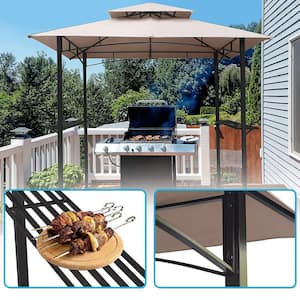 8 ft. x 5 ft. Outdoor Grill Gazebo 2-Tier Vented BBQ Canopy Steel Frame in Brown