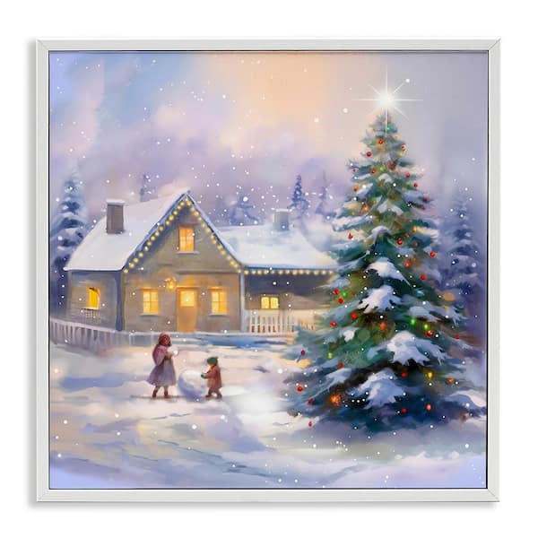 Stupell Industries Children Building Snowman by Enrico McGarrigle 1 Piece Framed Graphic Print Nature Poster Art Print 17 in. x 17 in.