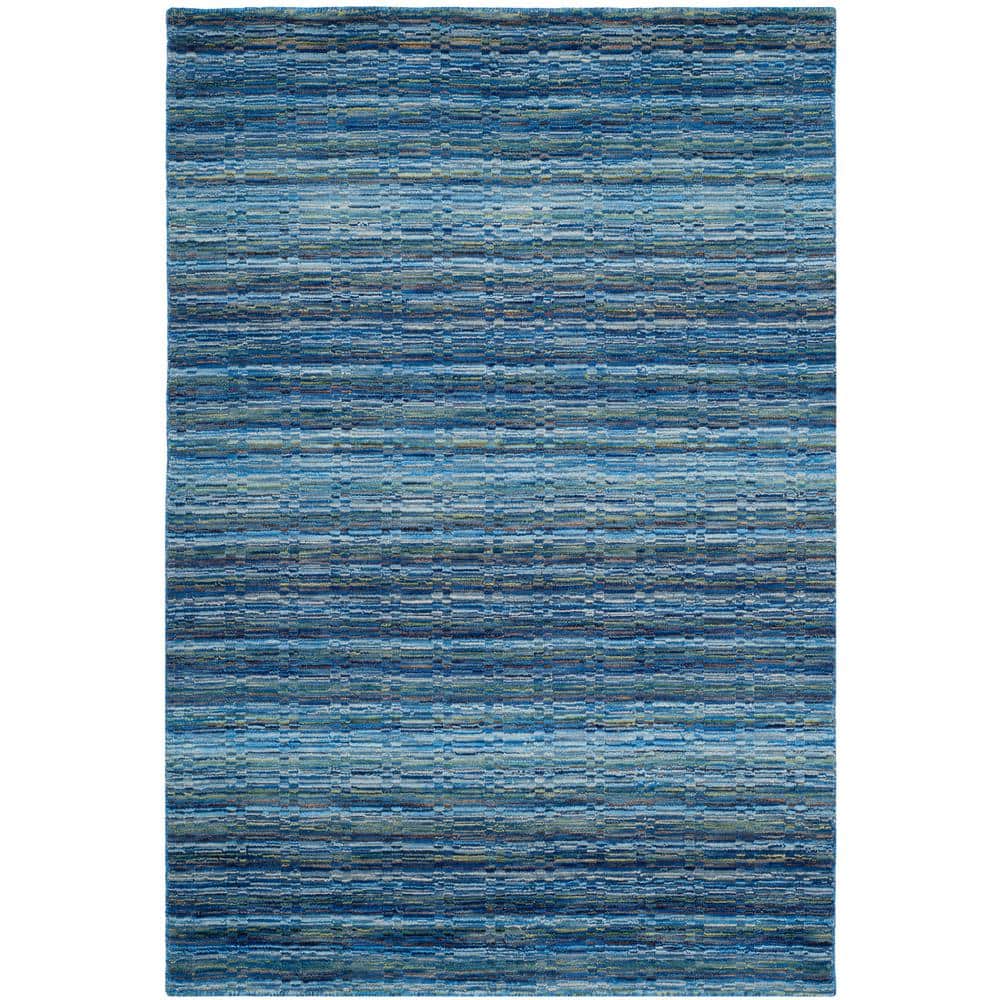 Handmade Blue Wool Round Area Rug, 2' x 3'