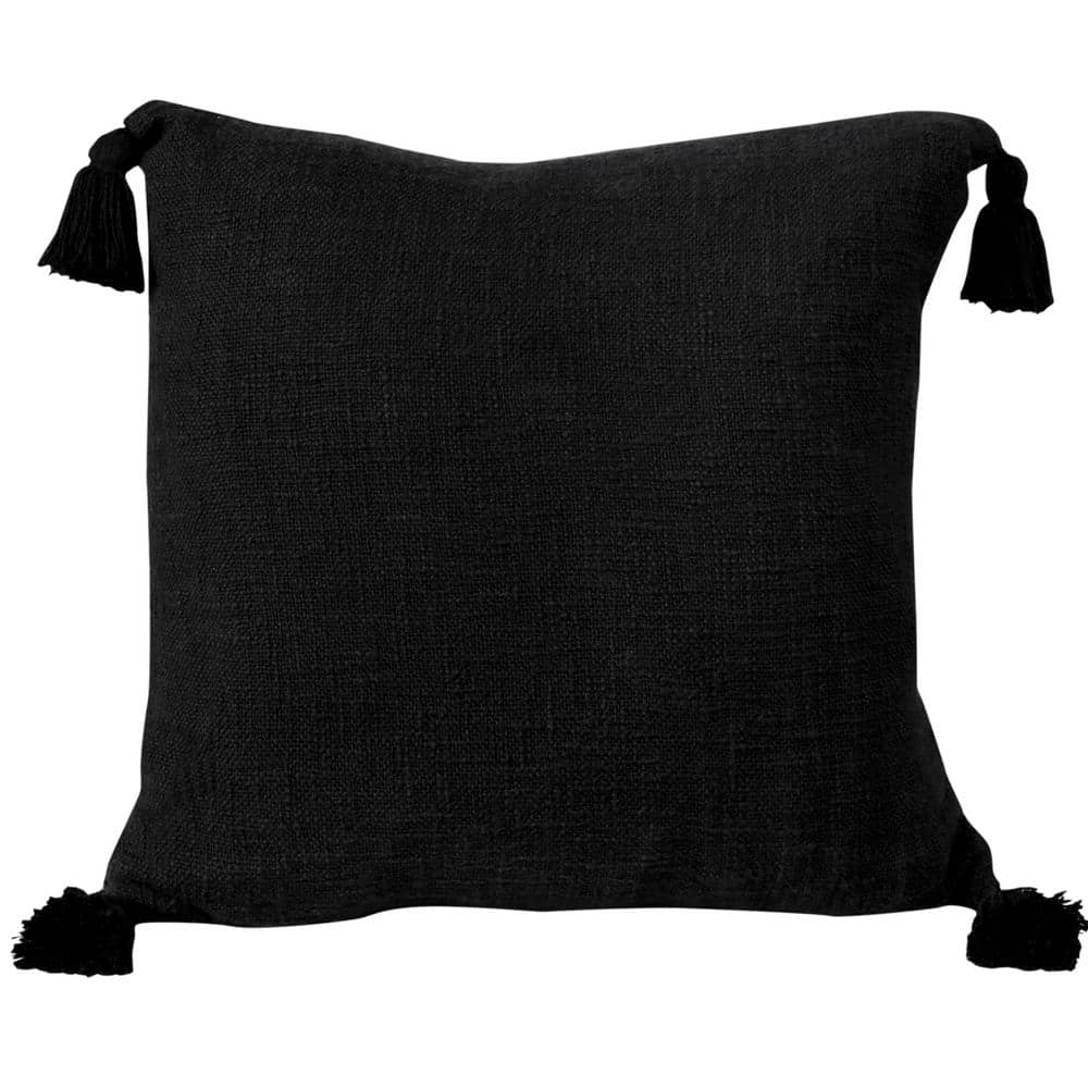 Unique Jet Black 20 in. x 20 in. Neutral Solid Cotton Indoor Throw Pillow w