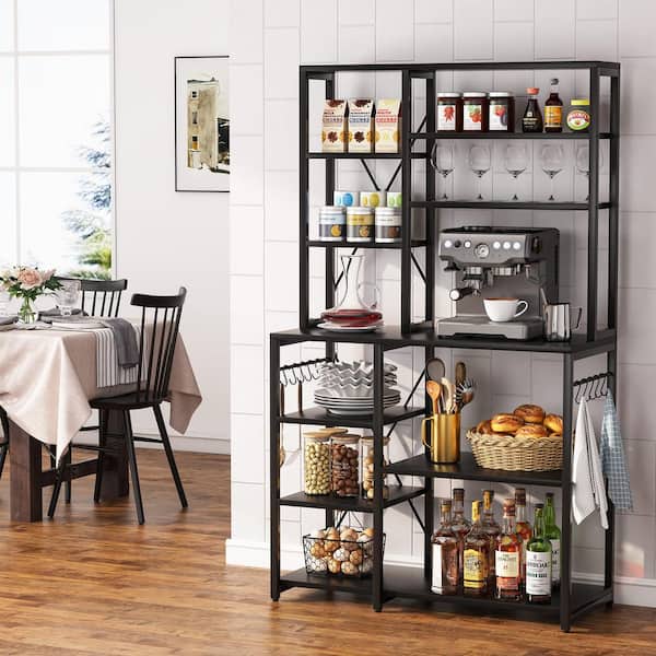 TRIBESIGNS WAY TO ORIGIN Bachel Contemporary Black Kitchen Baker's Rack with  Open Shelves and Hanging Hooks HD-SF0187B - The Home Depot