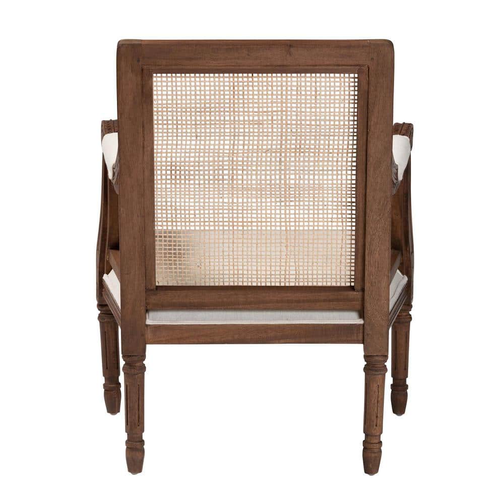 Beige Fabric and Walnut Wood Swoop Arm Accent Chair