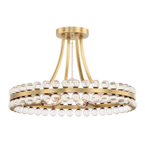 Clover 18 in 4-Light Aged Brass Flush Mount