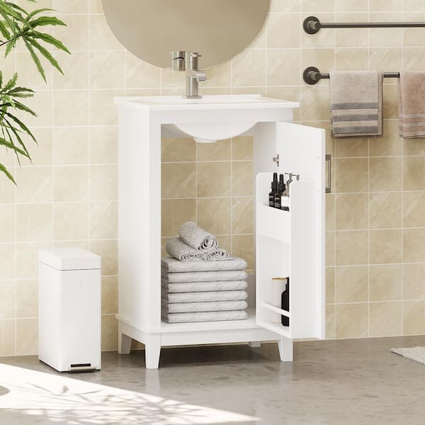 20 in. D x 15.5 in. W x 33 in. H Single Sink Bath Vanity in White with White Ceramic Top