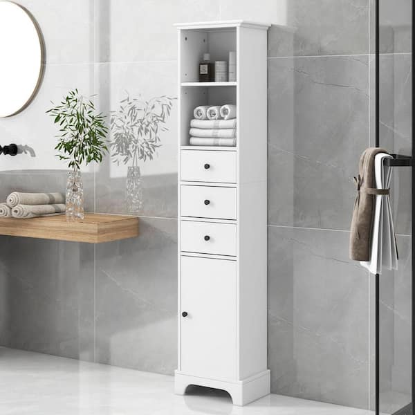 EPOWP Tall 15 in. W x 10 in. D x 68.3 in. H White MDF Board Freestanding Linen Cabinet with Adjustable Shelves in White