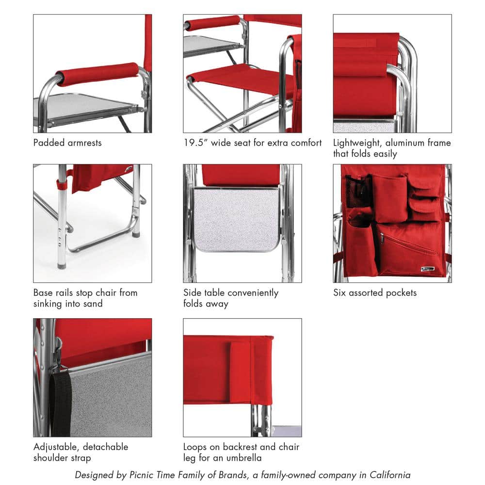 Red Aluminum Portable Camping Chair with Side Table