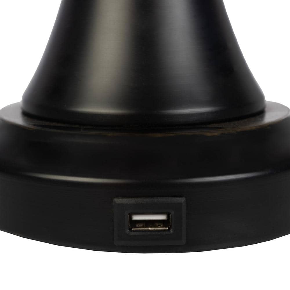 Black Metal Table Lamps with Linen Shades and USB Ports, Set of 2