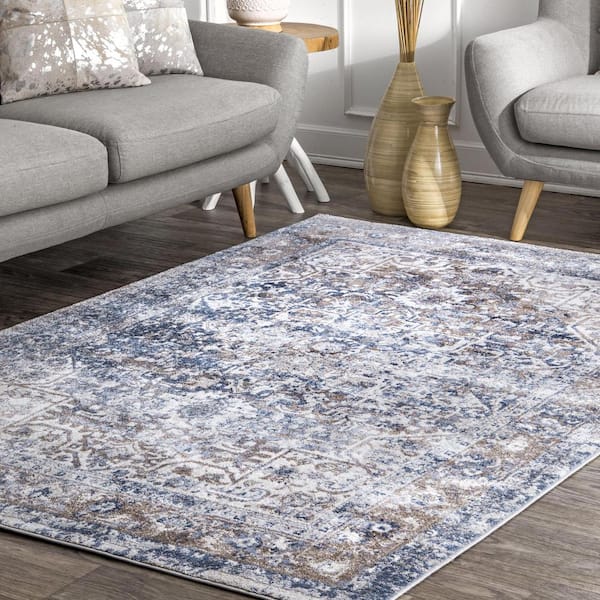 Lilah Distressed Floral Medallion Light Blue Doormat 2 ft. x 3 ft.  Area Rug