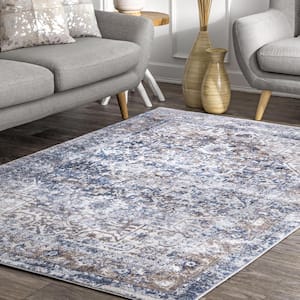 Lilah Distressed Floral Medallion Light Blue 4 ft. x 6 ft. Area Rug