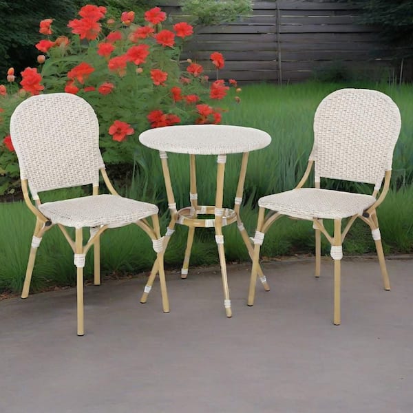 3-Piece Aluminum Outdoor Bistro Set, Rattan Conversation Seating Set for Garden, Backyard and Poolside, Gray