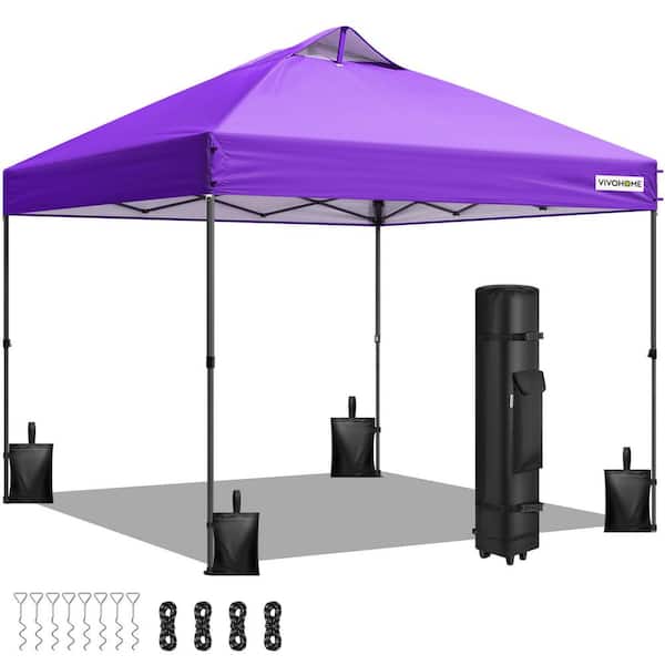 8 ft. x 8 ft. Portable Outdoor Purple Pop Up Canopy with Wheel Carry Bag and Sandbags