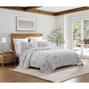 Ravenna Medallion 3-Piece Grey Cotton Quilt Set-Full/Queen