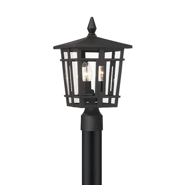 Fieldstone 3-Light Black Aluminum Hardwired Outdoor Weather Resistant Post Light with Clear Glass Shade No Bulb Included
