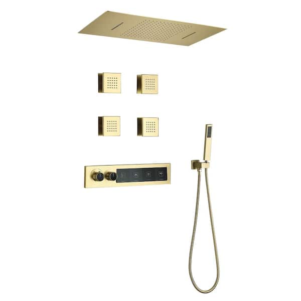 4-Spray 2-Handled 25 in. Ceiling Mount Shower Head Tub and Shower Faucet 1. 59 GPM in Brushed Gold