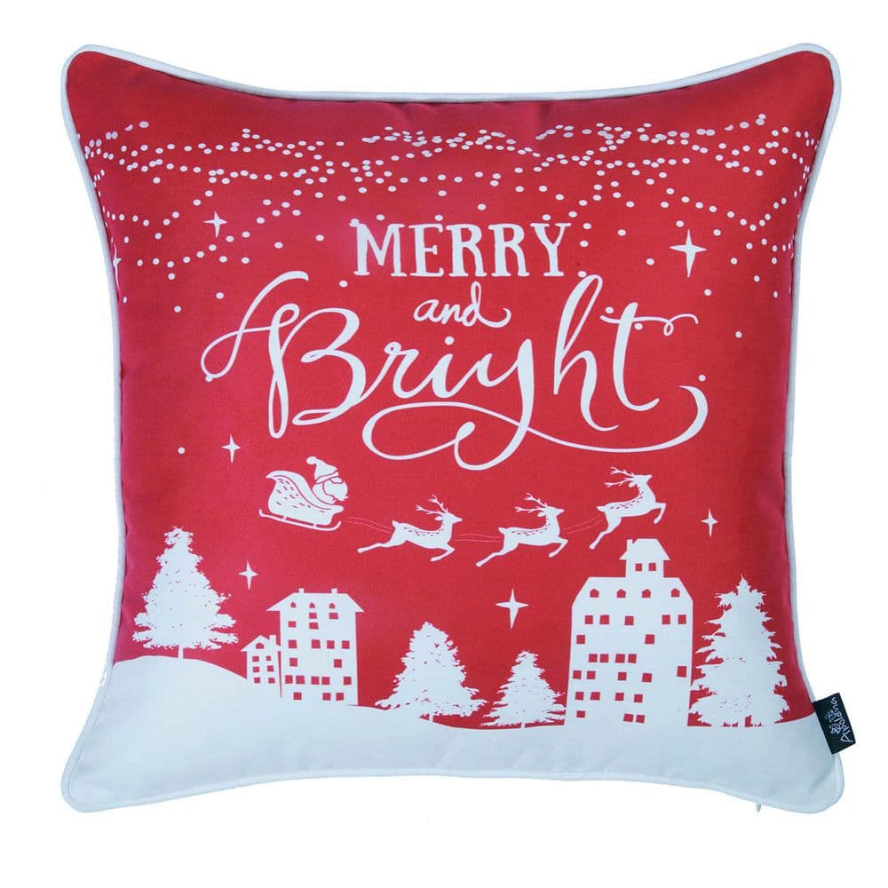 Festive Red and White Merry Christmas Polyester Throw Pillow Set
