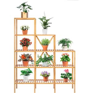 55 in. Tall Indoor/Outdoor Bamboo Wood Plant Stand (5-Tiered)