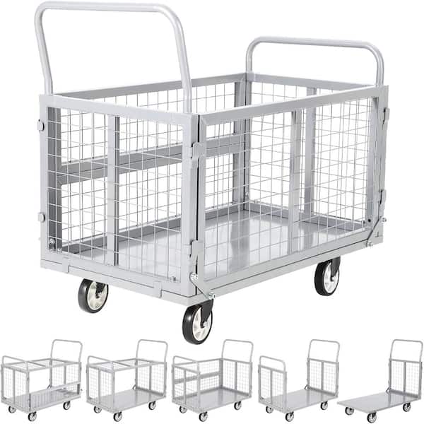 2000 lb 6‑in‑1 Convertible Steel Platform Truck,39×24 in Folding Cart,Removable Mesh Cage,360° Locking Swivel Casters