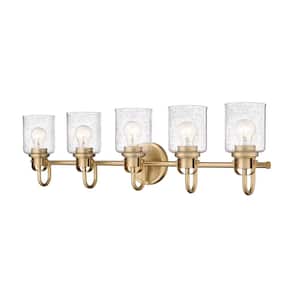 Kinsley 35 in. 5-Light Heirloom Gold Vanity-Light with Clear Seeded Glass Shades