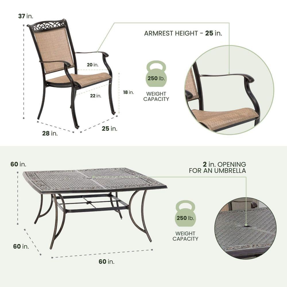 Fontana 9-Piece Bronze Outdoor Dining Set with Cast-Top Table