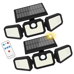 Low Voltage Black Solar Motion Sensing Integrated LED IP65 Waterproof Outdoor 3-Head Path Lights (2-Pack)