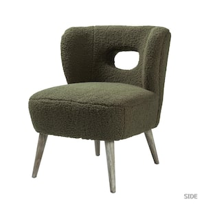 Mini Seaweed Vegan Lambskin Sherpa Upholstery Side Chair with Cutout Back and Solid Wood Legs