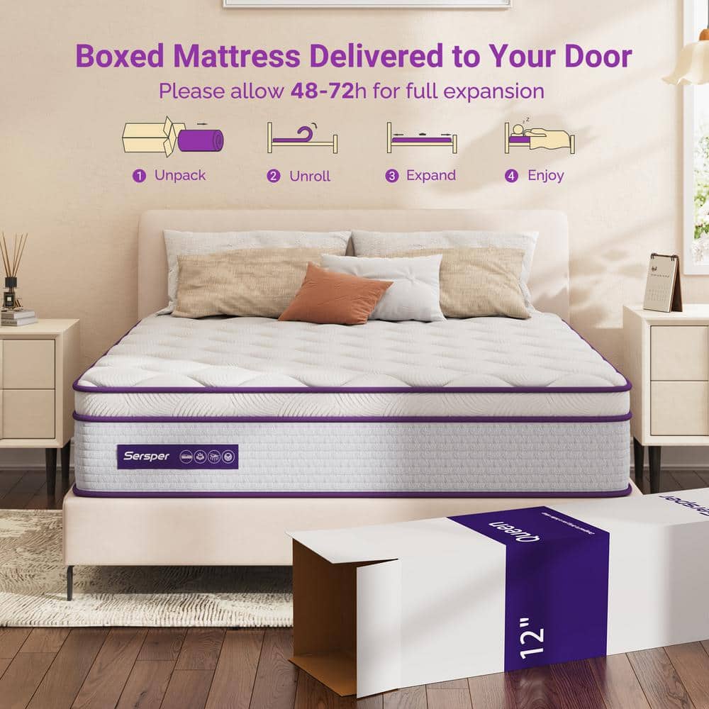 Sersper 12" Full Euro Top Innerspring Mattress with Purple Accents