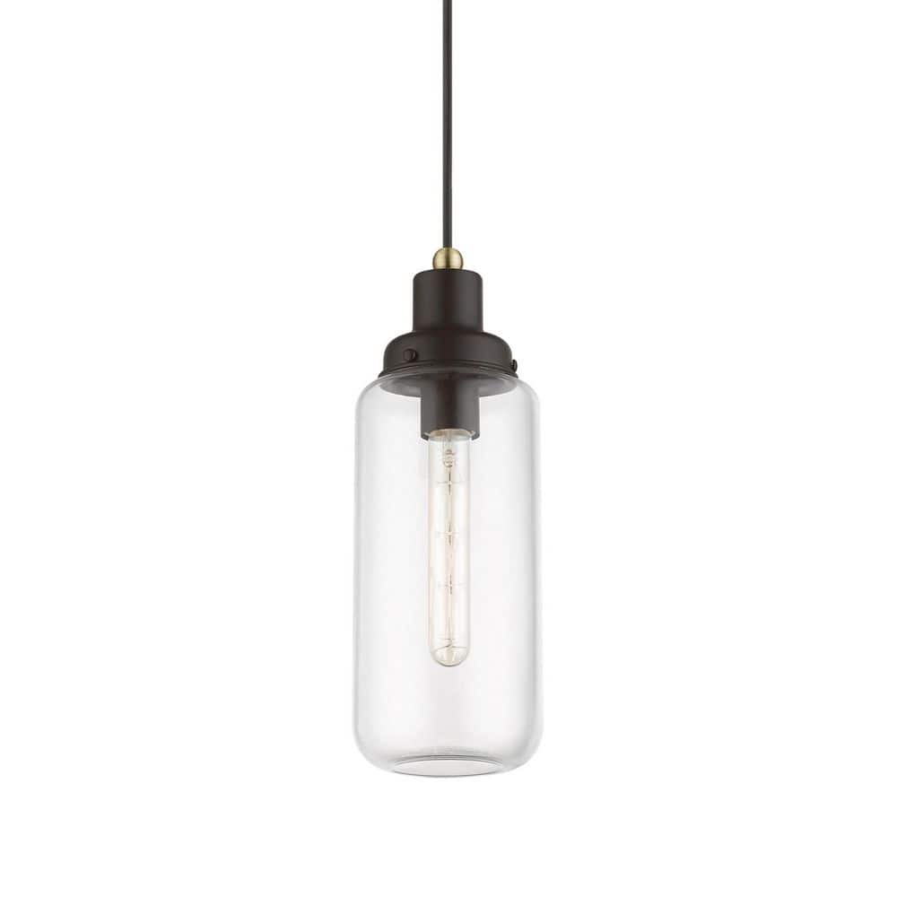 Bronze and Antique Brass Mini Pendant with Clear Glass Shade