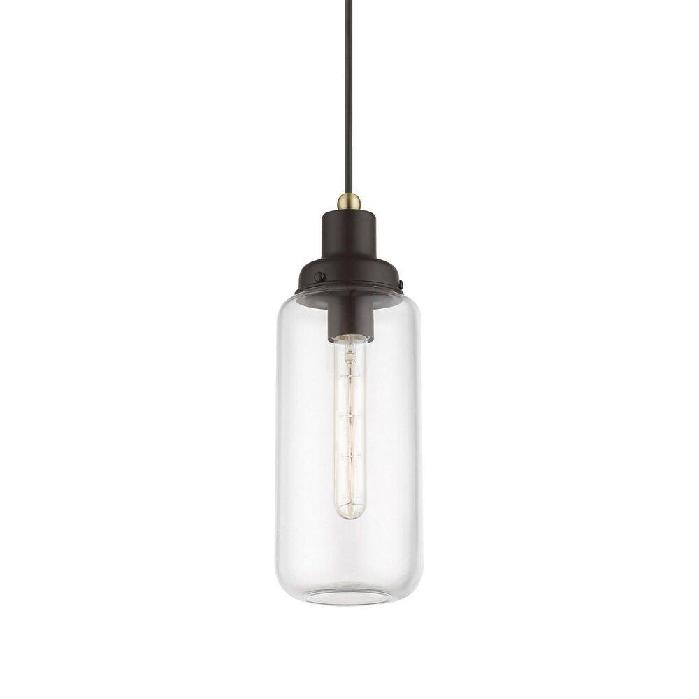 Bronze and Antique Brass Mini Pendant with Clear Glass Shade