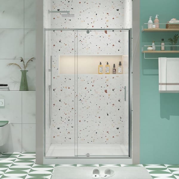 TOOLKISS 38 to 42 in. W x 71 in. H Framed Pivot Shower Door in Chrome with Clear Glass