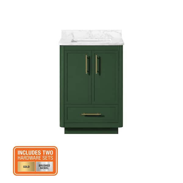 Tamsin 24 in. Single Sink Forest Green Bath Vanity with White Round Corner Engineered Marble Top (Assembled)