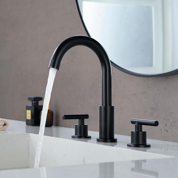 8 in. Widespread Double Handle Bathroom Faucet with Pop-up Drain in Matte Black