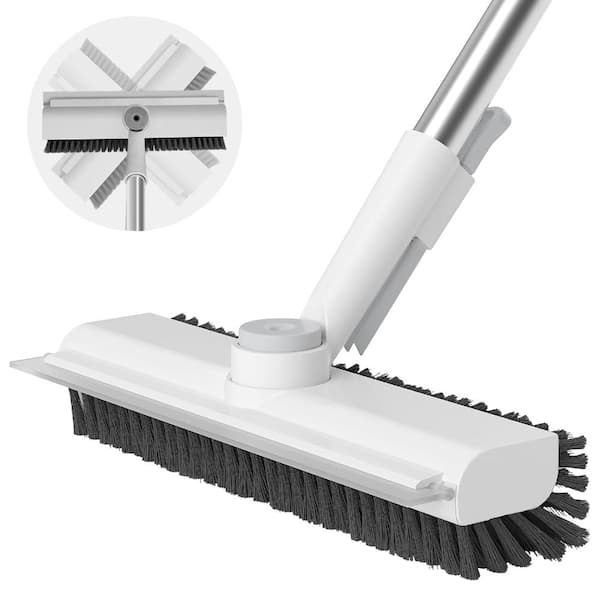 3-in-1 Floor Scrub Brush with Long Handle – 360° Rotating Head Extendable 30-50 in for Tile Bathroom Patio Pool