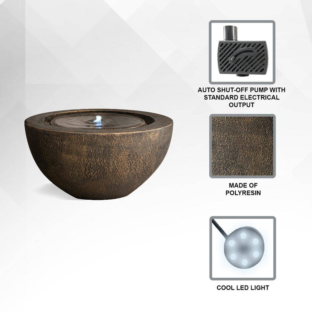 19.8" Bronze Polyresin Round Sphere Water Fountain with LED Light