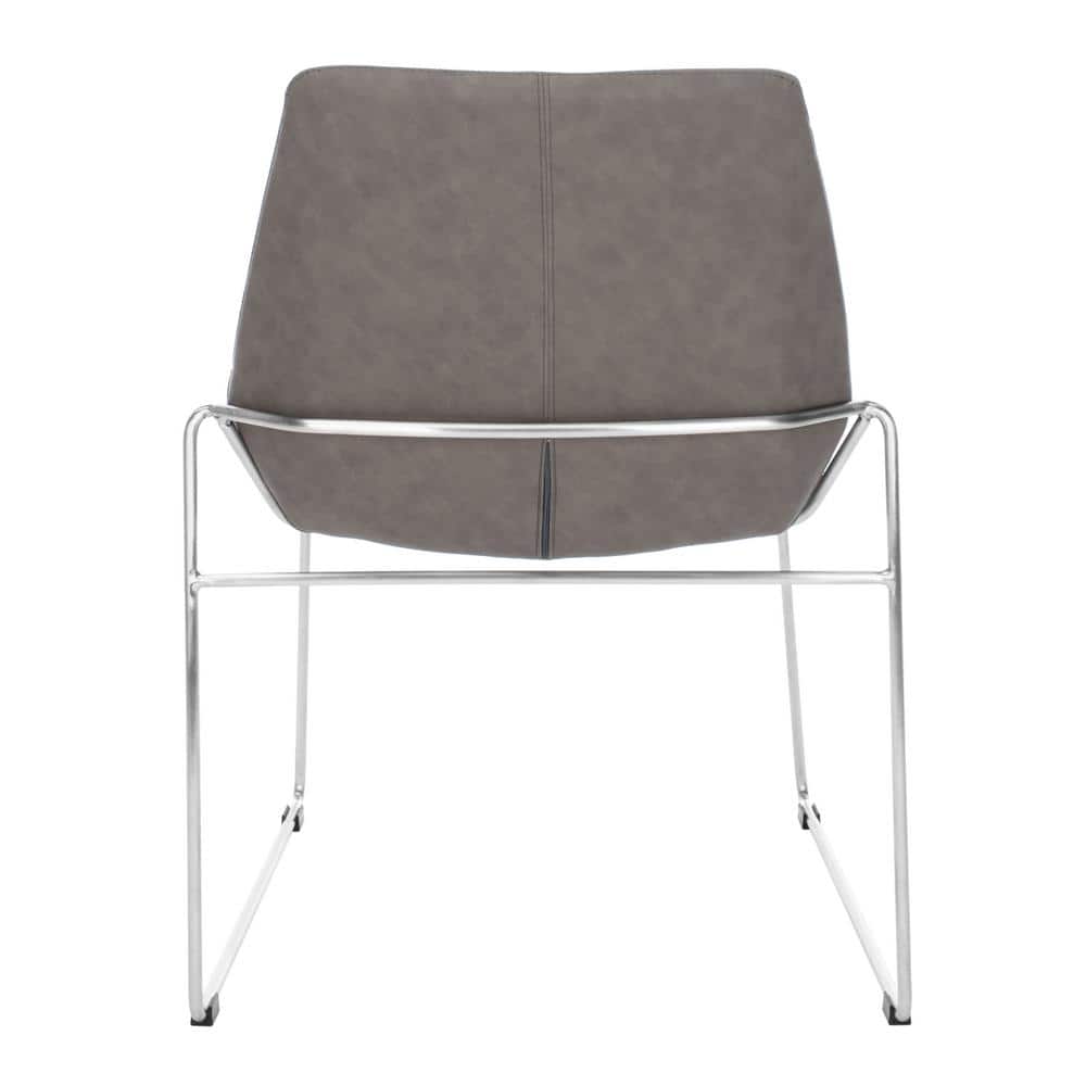 Ash Grey Faux Leather Upholstered Side Chair with Metal Legs