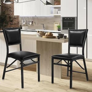 Black Metal Folding Chair Slipcovered Dining Chairs (Set of 2)