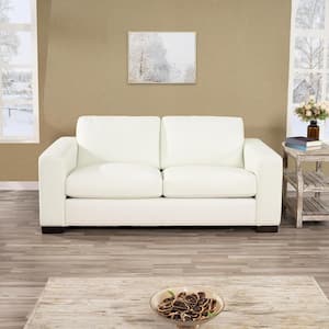 85.8 in. Square Arm Leather Rectangle Sofa in. White